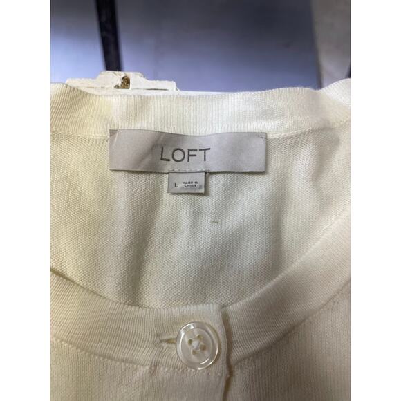 Loft Modern Crewneck Ivory Cardigan Womens Large Button Down Sweater Cream - Picture 11 of 12